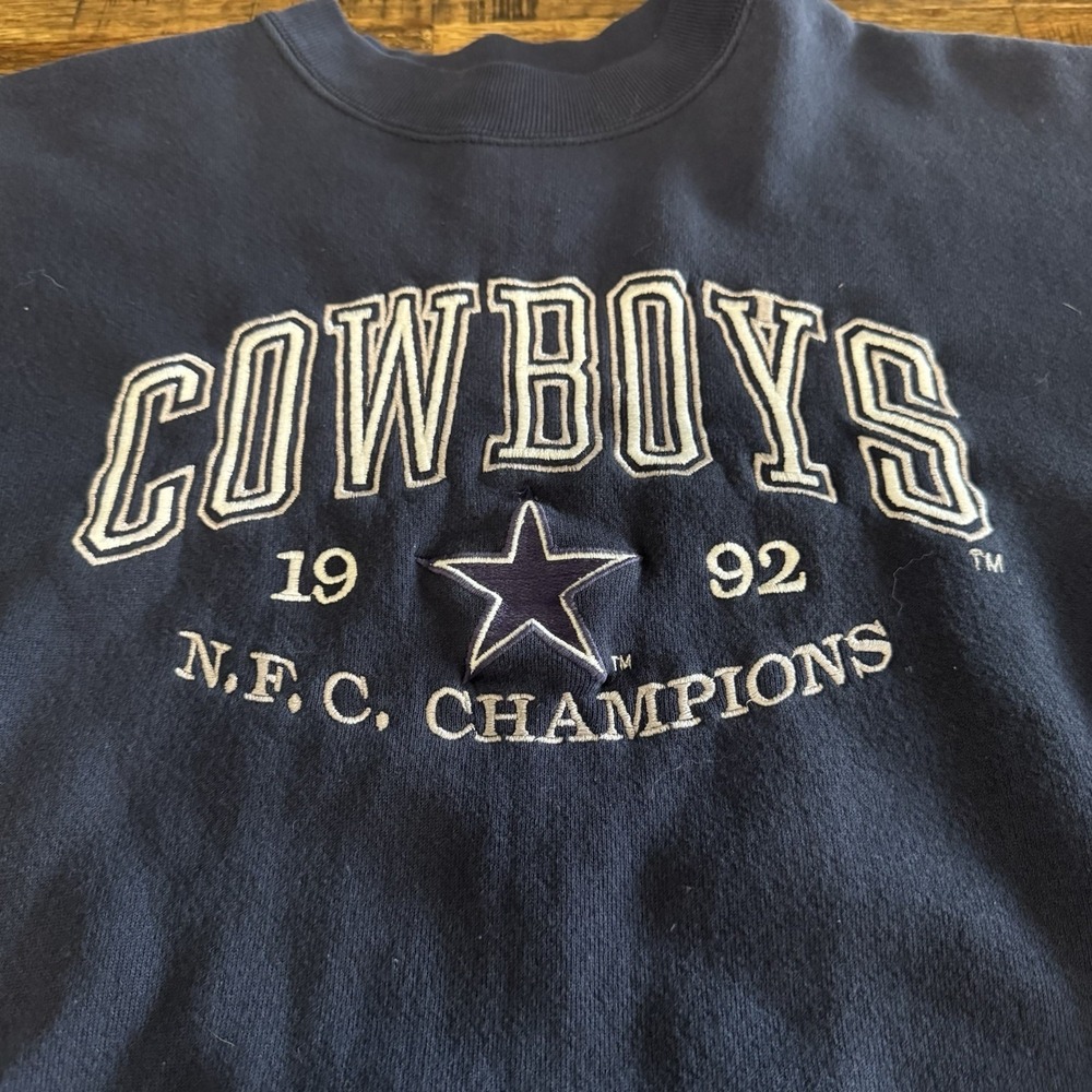 Dallas Cowboys NFC Champions Vintage 90s Sweatshirt‎ Logo 7 Large USA - Picture 2 of 7